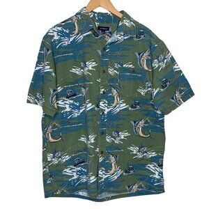Croft & Barrow Hawaiian Shirt Marlin Fishing Short Sleeve Button Up Men's Size L